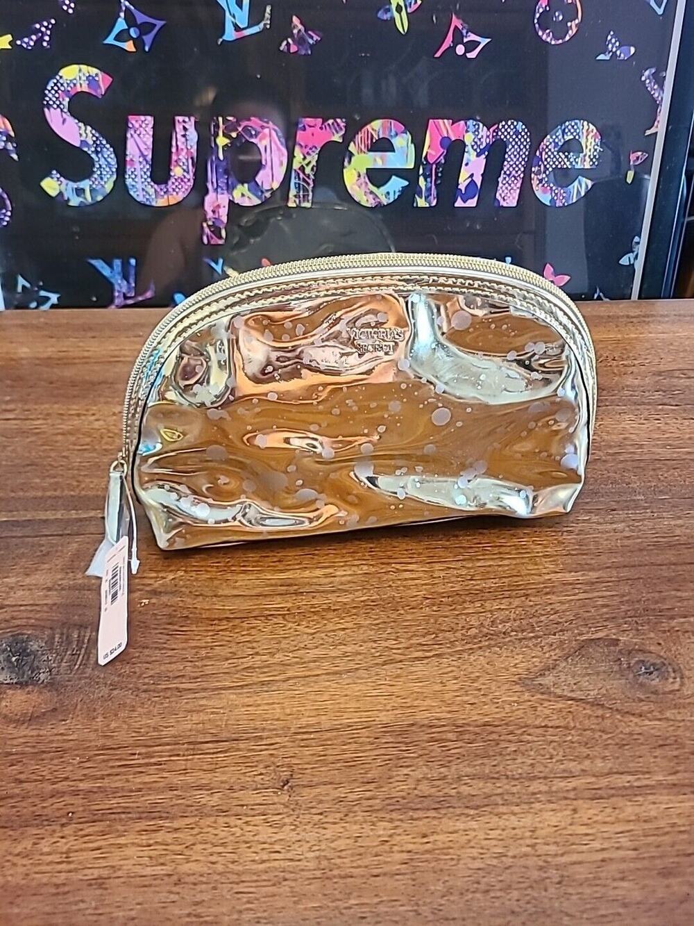 Victoria's Secret Gold Sparkle Accessory Cosmetic Beauty Makeup Travel Bag